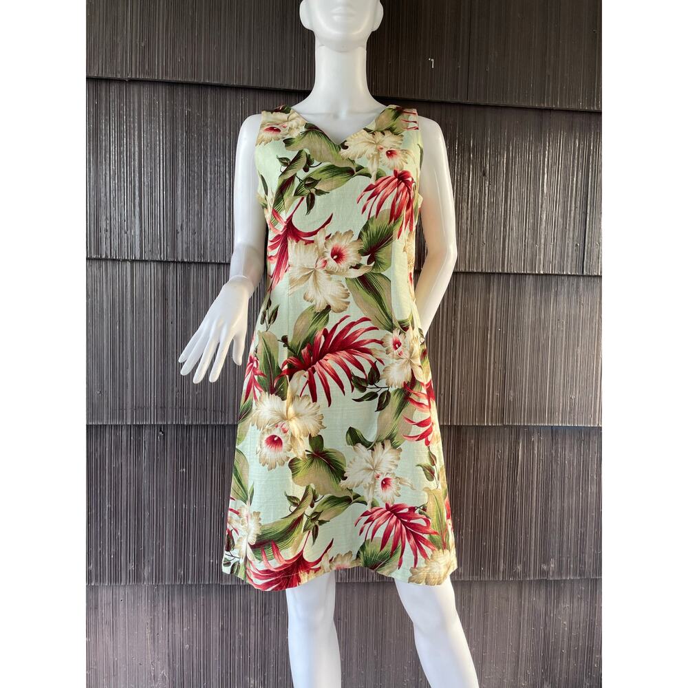 🔥Hawaiian Orchid Tropical Floral Cotton Beachy Resort Vacation Sheath Dress XL